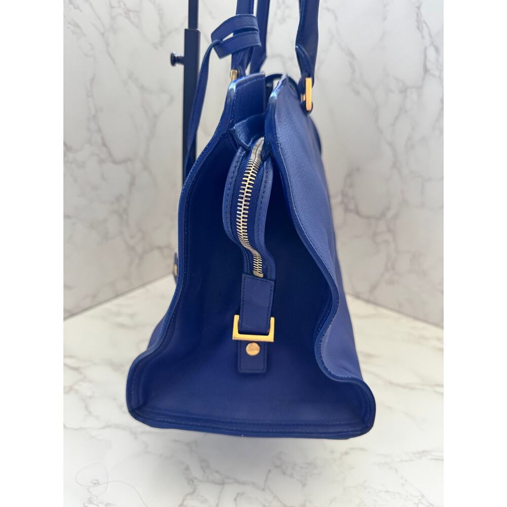 YSL Saint Laurent Classic Y Cabas Chyc Satchel  Blue Leather - Picture 9 of 16